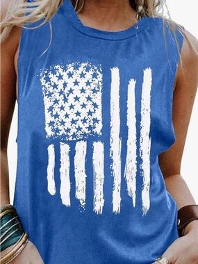 Sleeveless American Flag Graphic Tank Top - Blue 2X